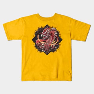 "Celestial Fire: Year of the Dragon Ukiyo-e" - Chinese Zodiac Dragon Kids T-Shirt